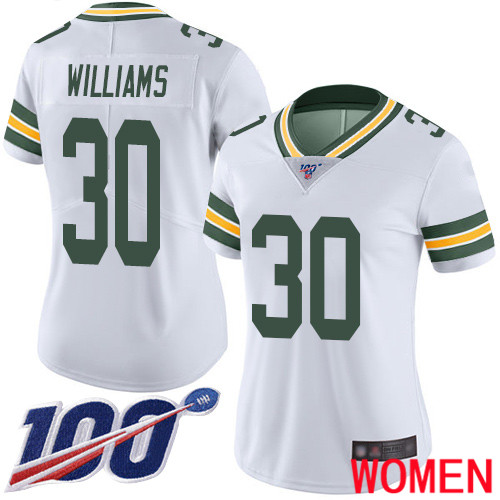 Green Bay Packers Limited White Women #30 Williams Jamaal Road Jersey Nike NFL 100th Season Vapor Untouchable->green bay packers->NFL Jersey